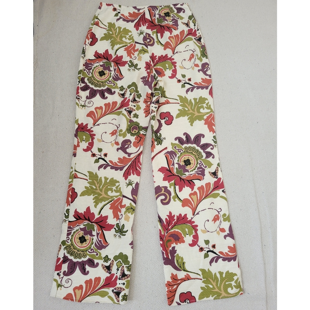 Womens Homemade floral cotton pant with back zipper waist measurements 14"